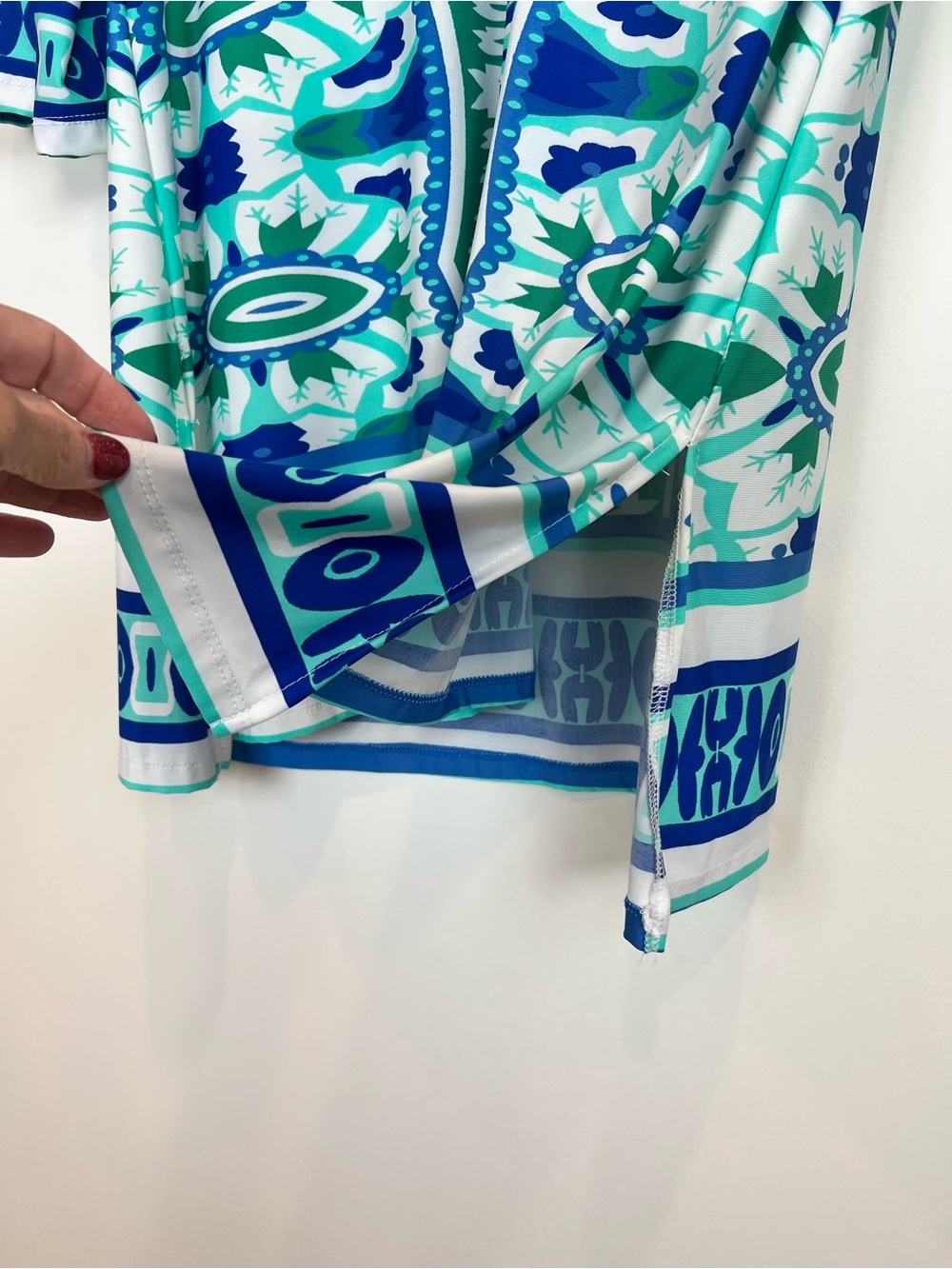 Beach Break Dress Swim Cover Up with Blue & Teal Abstract Print B Neck sz L - Picture 5 of 12